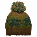 Gorra tejida de lana con borla y dibujo de Escandinavia - verde - azul verdoso - castaño claro - Gorro de punta