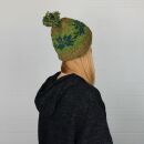 Gorra tejida de lana con borla y dibujo de Escandinavia - verde - azul verdoso - castaño claro - Gorro de punta