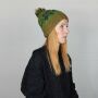 Gorra tejida de lana con borla y dibujo de Escandinavia - verde - azul verdoso - castaño claro - Gorro de punta