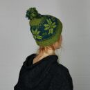 Gorra tejida de lana con borla y dibujo de Escandinavia - verde - azul verdoso - verde - Gorro de punta