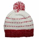 Gorra tejida de lana con borla y dibujo a rayas - blanco - rojo-rosa - Gorro de punta