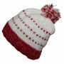 Gorra tejida de lana con borla y dibujo a rayas - blanco - rojo-rosa - Gorro de punta