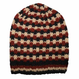 Gorra tejida de lana y dibujo de bandas - negro - rojo - beis - Gorro - Oversize Beanie
