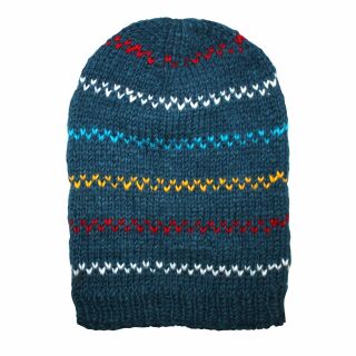 Gorra tejida de lana y dibujo de bandas - azul verdoso - multicolor - Gorro - Oversize Beanie