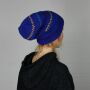 Oversize Wollmütze - dunkelblau - mehrfarbig - warme Strickmütze - Longsize Mütze