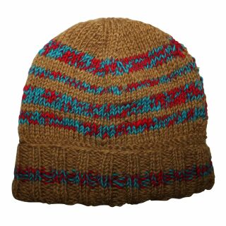 Striped Woolen hat - brown - blue-red - Knit cap