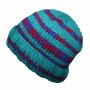 Gorra tejida de lana rayada - azul claro - azul oscuro-rojo - Gorro de punta