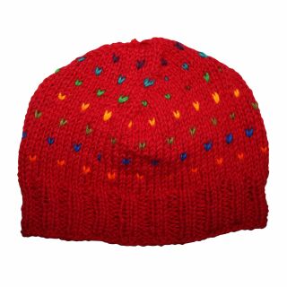 Berretto di lana con motivo - cappello caldo fatto a mano - rosso - multicolore