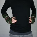 Woolen arm warmers - Knitted arm warmers - Olive-green with stripes - Fleece arm warmers
