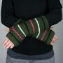 Woolen arm warmers - Knitted arm warmers - Olive-green with stripes - Fleece arm warmers