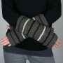 Woolen arm warmers - Knitted arm warmers - grey with stripes - Fleece arm warmers