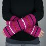 Woolen arm warmers - Knitted arm warmers - Pink with stripes - Fleece arm warmers