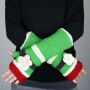 Woolen arm warmers - Knitted arm warmers - Green with flower and stripes - Fleece arm warmers
