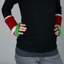 Woolen arm warmers - Knitted arm warmers - Red with flower and stripes - Fleece arm warmers