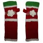 Woolen arm warmers - Knitted arm warmers - Red with flower and stripes - Fleece arm warmers