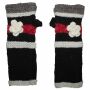 Woolen arm warmers - Knitted arm warmers - black with flower and stripes - Fleece arm warmers