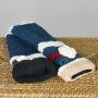 Woolen arm warmers - Knitted arm warmers - Blue with flower and stripes - Fleece arm warmers