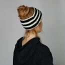 Fascia per i capelli di lana - fatta a mano - bianco-nero a righe