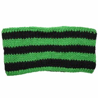 Stirnband aus Wolle - schwarz-grün gestreift - handgestrickt
