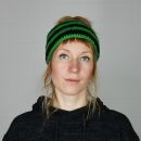 Woolen headband - black-green striped - hand knitted