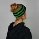 Stirnband aus Wolle - schwarz-grün gestreift - handgestrickt
