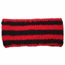 Stirnband aus Wolle - schwarz-rot gestreift - handgestrickt