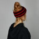 Stirnband aus Wolle - schwarz-rot gestreift - handgestrickt