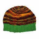 Woolen hat with coloured threads - short - green - red - yellow - black - Knit cap