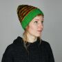 Berretto di lana con fili colorati - lungo - cappello caldo fatto a maglia - verde - rosso - giallo
