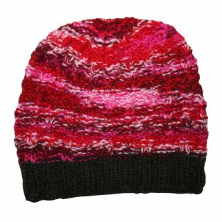 Wollmütze mit bunten Fäden - lang - grün - pink - rot - warme Strickmütze