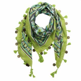 Cotton Scarf - geometrical pattern 03 - multicolored light - squared kerchief