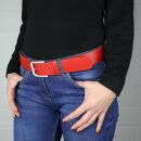 Leather belt - Buckle free belt - red - 4 cm - all sizes