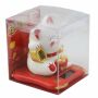 Gatto della fortuna - Gatto cinese - Maneki neko su piattaforma - 10,5cm - bianco