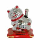 Gatto della fortuna - Gatto cinese - Maneki neko su piattaforma - 7,5cm - argento