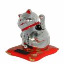 Agitando gato chino - Maneki neko sobre podio - 7,5cm - plata