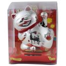 Lucky cat on pedestal - Maneki Neko - Waving cat - 7,5cm - silver