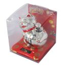 Agitando gato chino - Maneki neko sobre podio - 7,5cm - plata