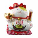 Agitando gato chino - Porcelana 26 cm blanco - Maneki Neko de alta calidad