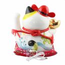 Agitando gato chino - Porcelana 26 cm blanco - Maneki Neko de alta calidad