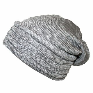 Beanie Mütze - 30 cm lang - hellgrau - Strickmütze aus Baumwolle