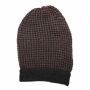Beanie Mütze - 30 cm lang - schwarz-braun - Strickmütze aus Baumwolle