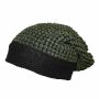 Beanie Mütze - 30 cm lang - schwarz-grün - Strickmütze aus Baumwolle