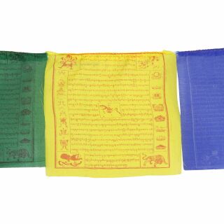 Tibetische Gebetsfahnen - 20 cm breit - bunte Schrift - 5 Rollen Set
