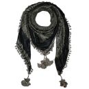 Stylishly detailed scarf with Kufiya style - Indian pattern - black - khaki
