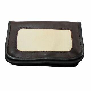 Tobacco pouch made of smooth leather - dark-brown- ivory-black - Tobacco bag